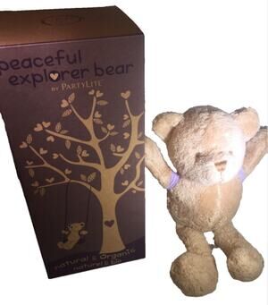 Partylite Peaceful Explorer Bear with Lavender Heart Backpack - NEW in box